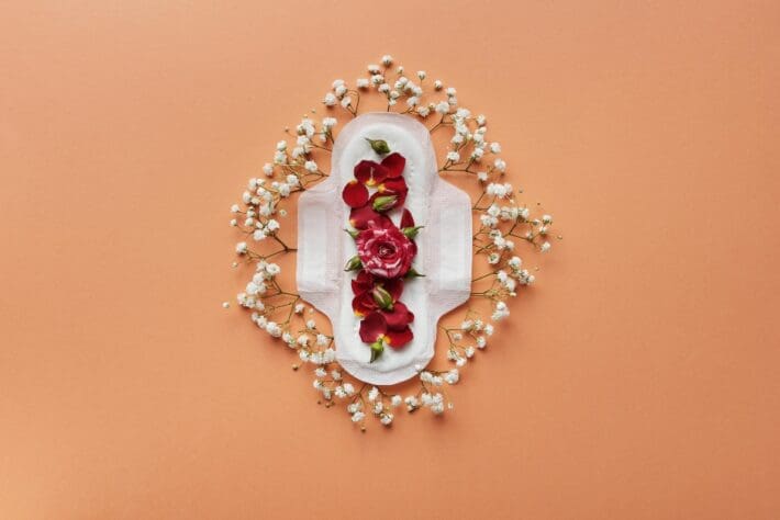 White sanitary napkin with flowers