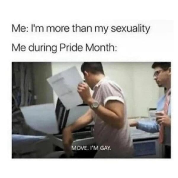Pride Month meme - men in copy room