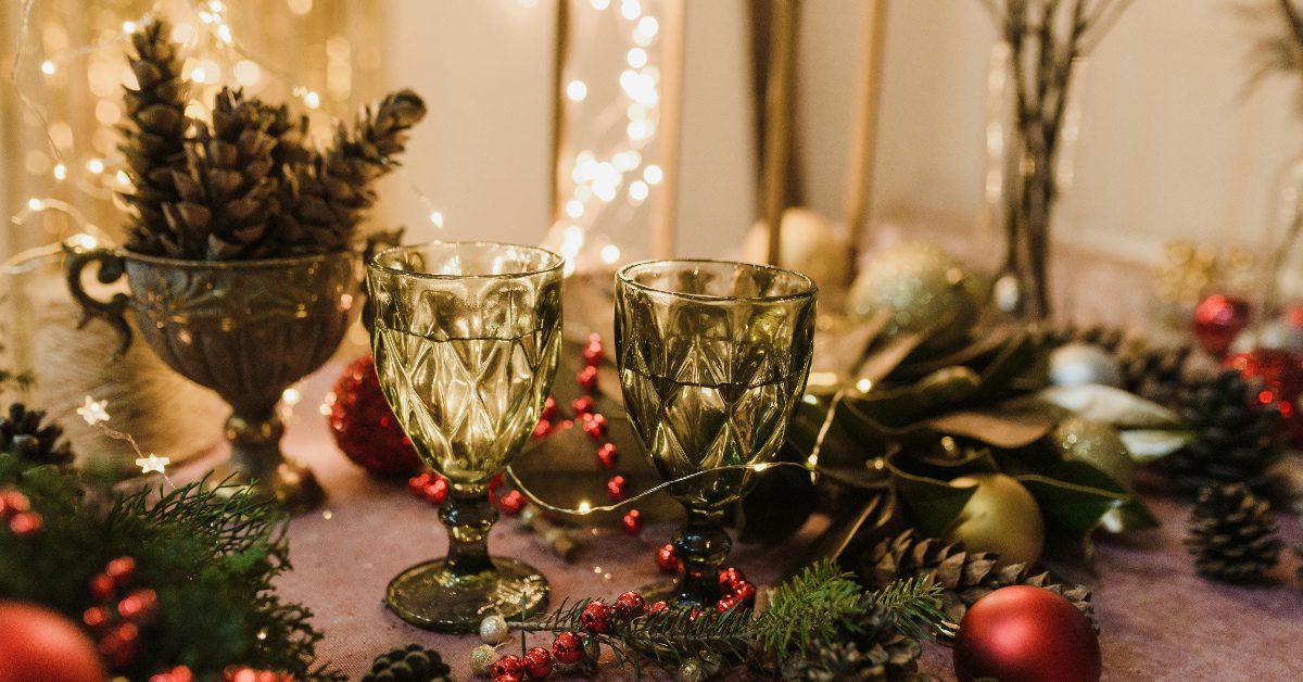 pine cones and wine glasses